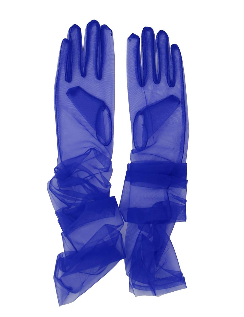 QRBTSCL YCShun Women's Tulle long Wedding Bridal Gloves Long Opera Party Gloves 27"" Elbow Length Sheer Gloves Royal Blue - Image 1
